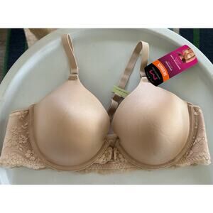 MAIDENFORM Fab Fit Lace Racerback Underwire Front Close Bra Latte Lift Size 38 B